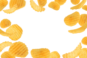 Frame of ridged potato chips on a transparent background png