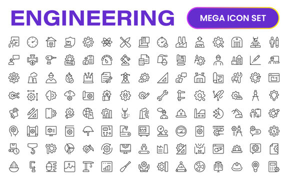 Comprehensive Engineering Icon Set: Precision-crafted icons for mechanical, civil, electrical, and software engineering projects.