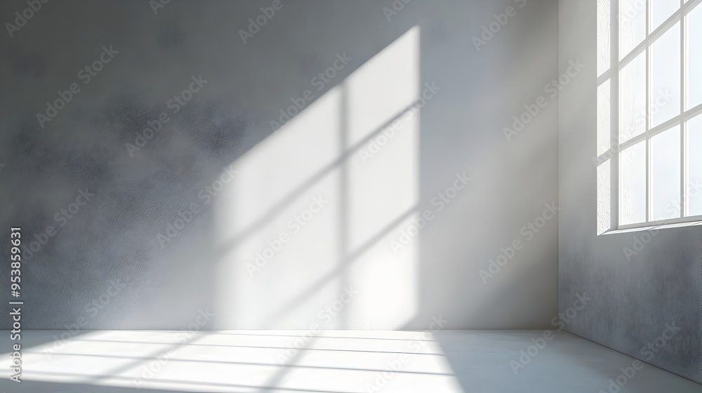 Poster minimalist gray background with window light and soft shadows for clean product display