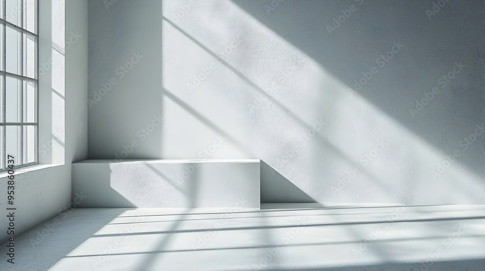 Poster matte gray backdrop with soft lighting and window shadows for modern product presentation