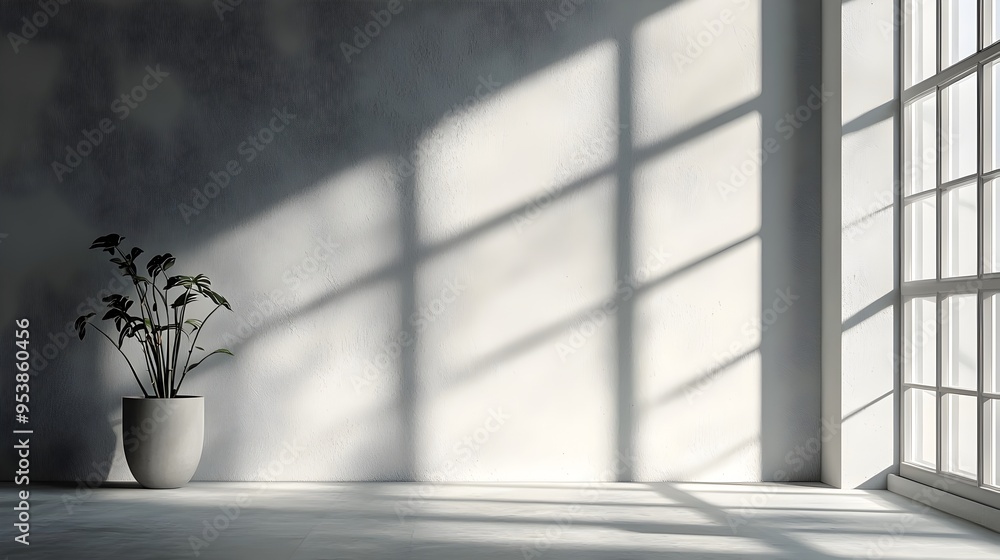 Poster neutral gray background with soft natural lighting and window shadows for modern product display