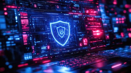 Fototapeta premium Digital illustration of a cybersecurity concept with a shield