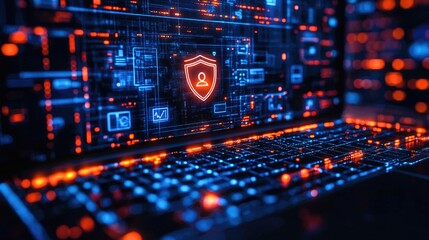 Fototapeta premium Digital illustration of a cybersecurity concept with a shield