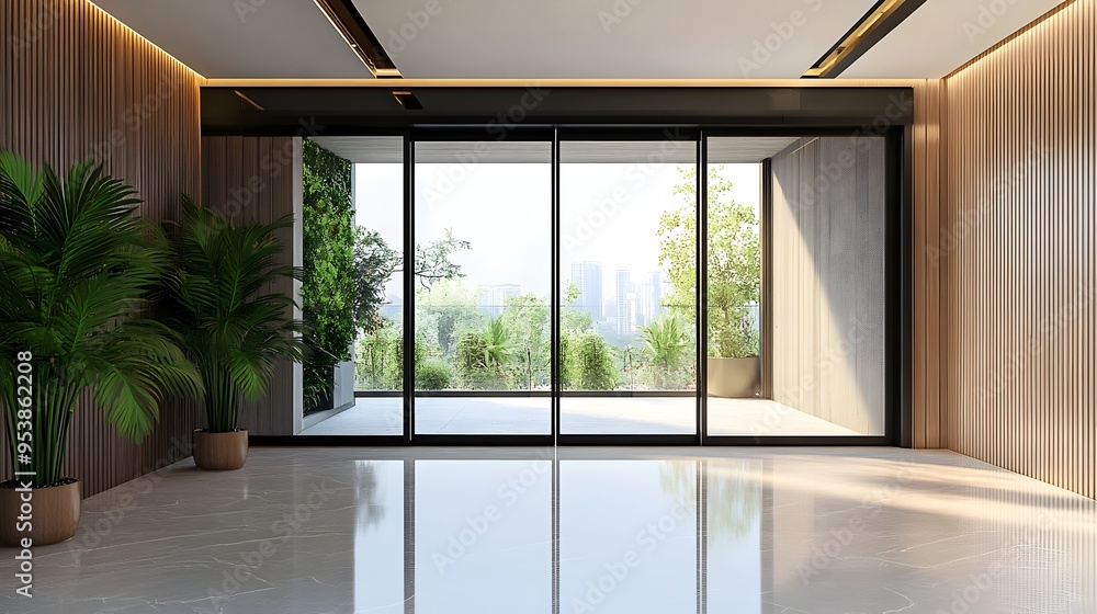 Aufkleber automatic sliding door with motion sensor detection at entrance,clean and modern design concept