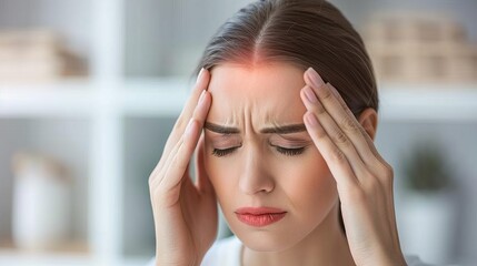 Fototapeta premium A woman with red eyes and a headache