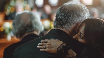 Fototapeta premium A man and woman are hugging each other in a church