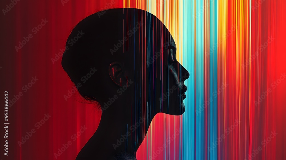 Aufkleber digital profile with glowing lines and red gradient background