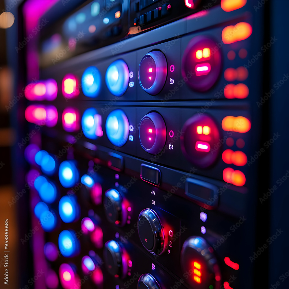 Poster abstract 3d colorful buttons with light