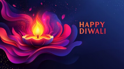 Modern Diwali social media banner design featuring vibrant gradients and a stylized diya in bold text celebrating the festival of lights with HAPPY DIWALI