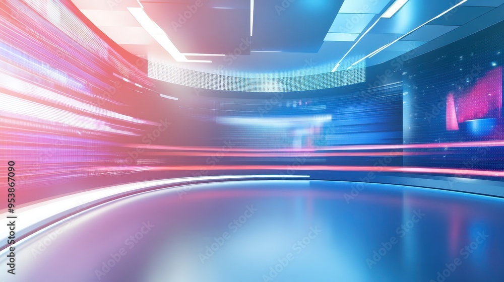 Poster abstract neon light futuristic hallway with vibrant colors and motion blur, creating a dynamic and m
