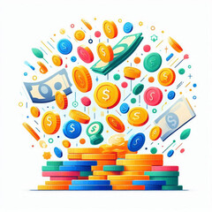 Free  Money vector money photo Gold coins and banknotes 3d cartoon style icon black Friday 
