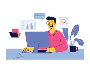 Men use Software Services in the Company. Software as a Service Company Concept Illustrations.