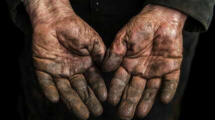 Fototapeta premium Close-up of Two Dirty and Wrinkled Hands