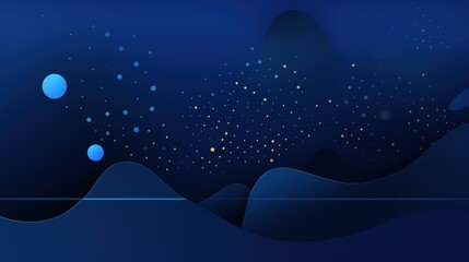 A serene abstract design featuring flowing shapes and glowing dots against a dark blue background, evoking a sense of calm.