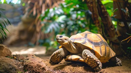 Naklejka premium Close-up of a Tortoise in a Tropical Environment
