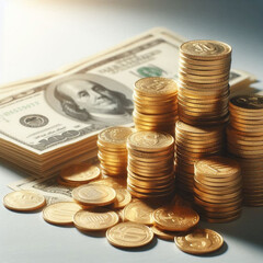 Free  Money vector money photo Gold coins and banknotes 3d cartoon style icon black Friday 