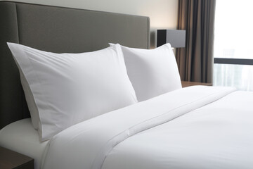 generated illustration of  Modern bed with soft pillows in room