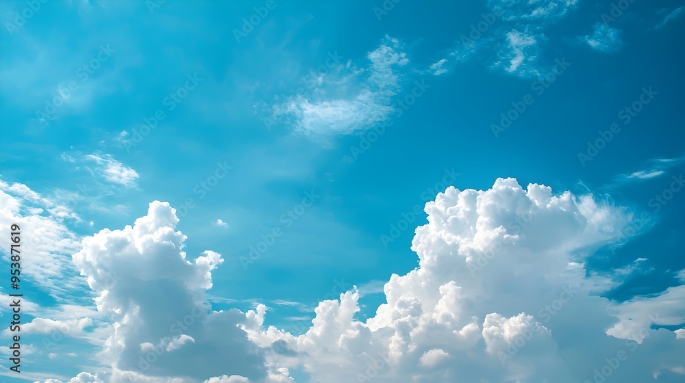 Aufkleber calming open sky with fluffy white clouds for designs and serene concepts