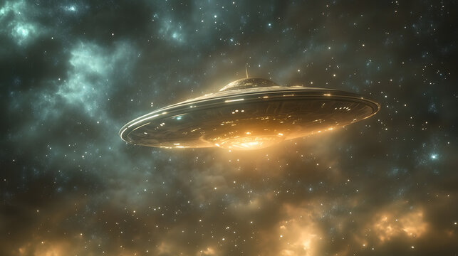 OVNI en forma de platillo volador en el espacio interestelar