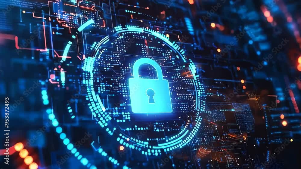 Poster cyber security and digital computer protection with padlock symbol digital concept. network, cyber t