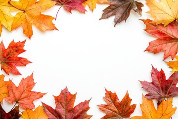 Autumn Maple Leaves Flat Lay White Background created with Generative AI