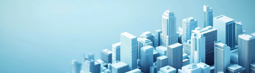 Fototapeta premium Aerial view of a modern cityscape with skyscrapers against a clear sky, showcasing urban architecture and a thriving metropolitan environment.