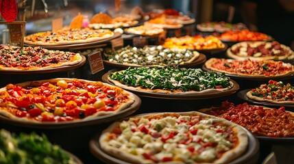 Obraz premium A colorful array of pizza toppings ready for customers to create their own pizzas