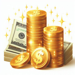 Free  Money vector money photo Gold coins and banknotes 3d cartoon style icon black Friday 
