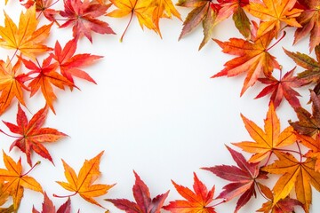 Obraz premium Autumn Maple Leaves Flat Lay White Background created with Generative AI