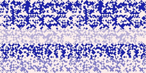 Faded electric blue glitch geo washed effect seamless border. Indigo dye grungy blotched distress abstract banner texture repeat