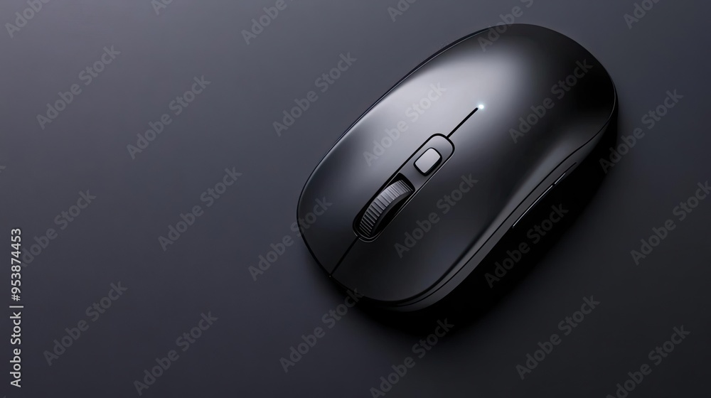 Aufkleber a modern wireless mouse placed on a sleek black background with subtle lighting perfect for promotin
