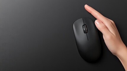 A modern wireless mouse placed on a sleek black background with subtle lighting perfect for promoting tech accessories focusing on ergonomic design and functionality