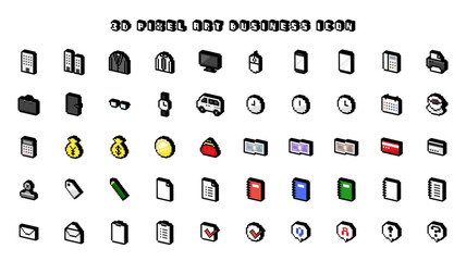 3Dドット絵 ビジネス アイコンセット01