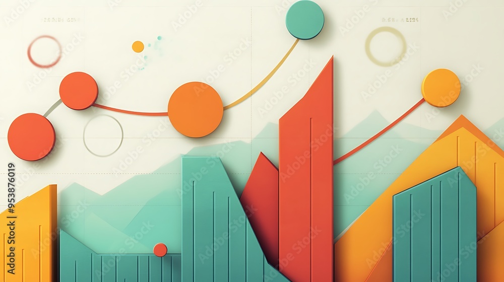 Poster abstract geometric chart with 3d shapes and lines