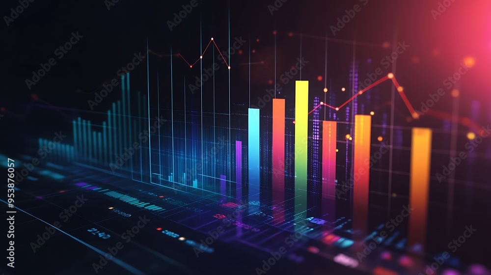 Aufkleber colorful bar charts and line graphs displayed on a digital screen