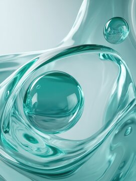 A close-up of transparent glass drops with clear liquid, showing the beauty of light refraction and reflection in water.