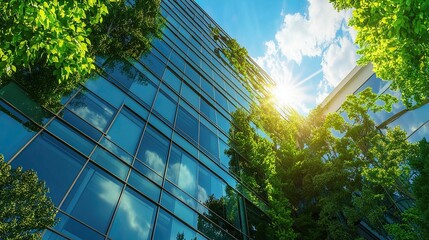 Green CSR eco-friendly business practices sustainability environmental impact 3D render nature-inspired corporate offices renewable energy solutions energy-efficient buildings