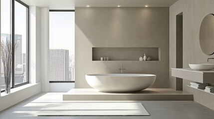 Fototapeta premium Clean and modern bathroom with minimalist design and sleek fixtures in a studio apartment