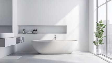 Fototapeta premium Clean and modern bathroom with minimalist design and sleek fixtures in a studio apartment