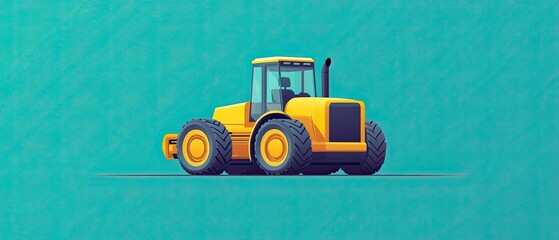 Flat design road roller on solid teal background minimalistic approach streamlined structure bold color palette sharp contrasts isolated