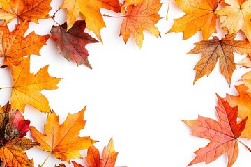 Autumn Maple Leaves Flat Lay White Background created with Generative AI