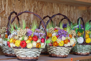 
Colorful flower basket with colorful flowers