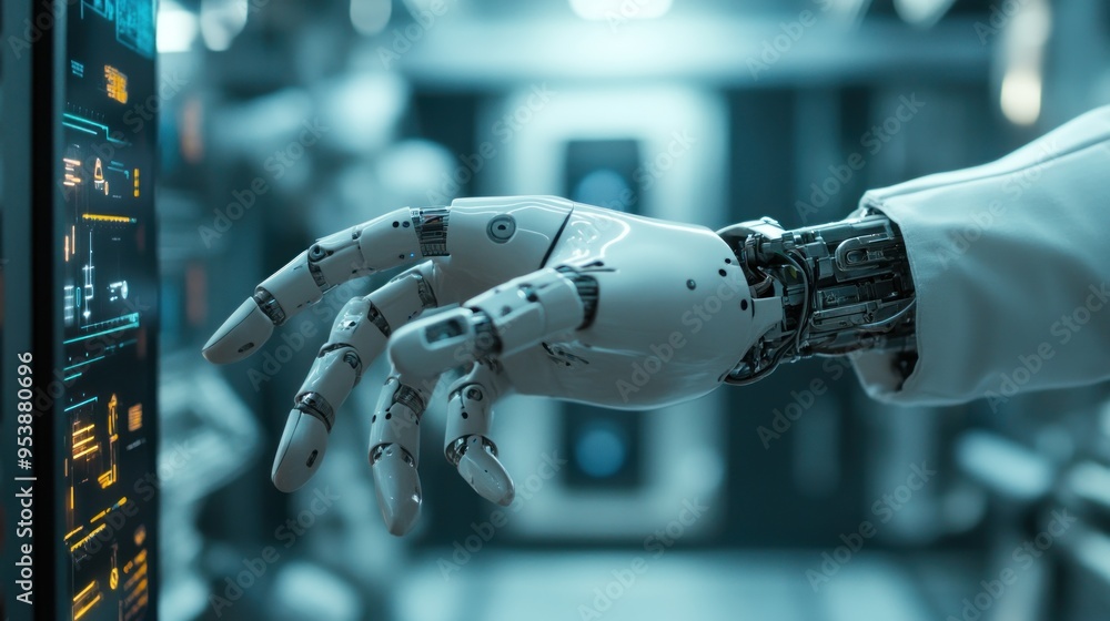 Poster robotic arm interacting with a digital interface