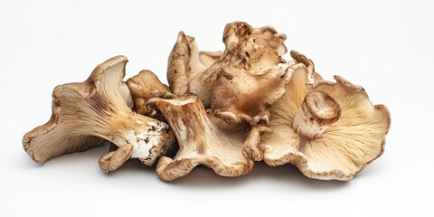 Macro shot of fresh mushrooms with gills. Close-up view emphasizes texture and details.