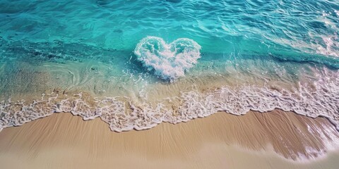 Fototapeta premium A heart shape is in the water near the shore. The water is calm and the beach is sandy