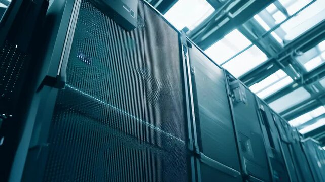 A secure server located in a data center during daylight hours.