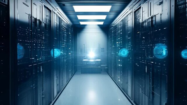 A high-security vault containing critical data backups, under intense surveillance.