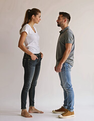 Tall woman and shorter man dating, relationship, height difference comparison concept, tall and short, tall girl beside a short man 