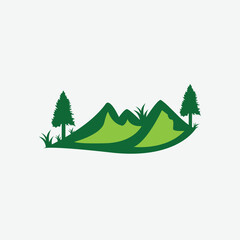 Mountain hill pine icon icon logo vector summer camp panorama, mountain landscape line art
