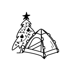 Christmas line icon from the Christmas camping series. Happy Holidays symbol and elements. Stock winter . Tent christmas and tree
